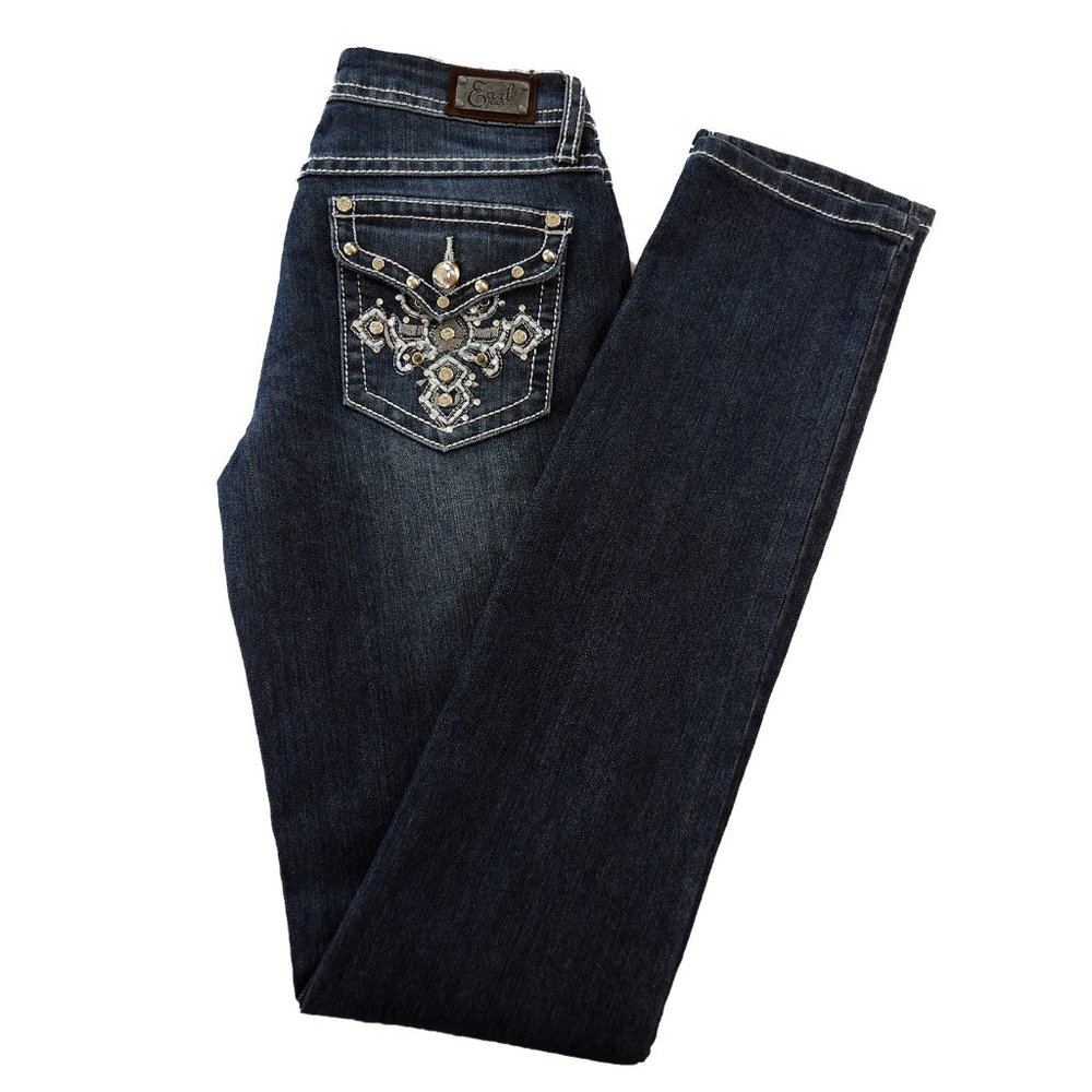 NWT Earl Jeans SZ 0 Embroidered Bling Straight Leg